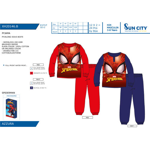 Spiderman - Pijama infantil largo interlock  en caja Azul oscuro 3A