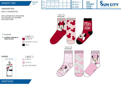 Minnie - Pack de 3 pares de calcetines altos