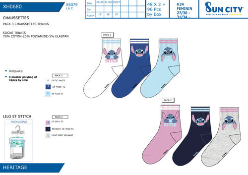 Stitch - Pack 3 calcetines infantiles sport Pack1 27/30