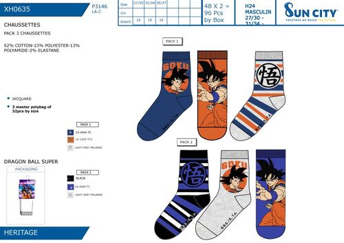 Dragon Ball - Pack 3 pares de calcetines altos talla juvenil Pack1 27/30