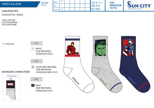 Marvel - Calcetines Sport Hulk Gris Talla Unica