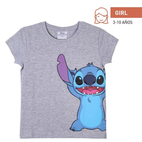 Stitch - Camiseta corta single jersey niña Gris 3A - Gallaecia Shop