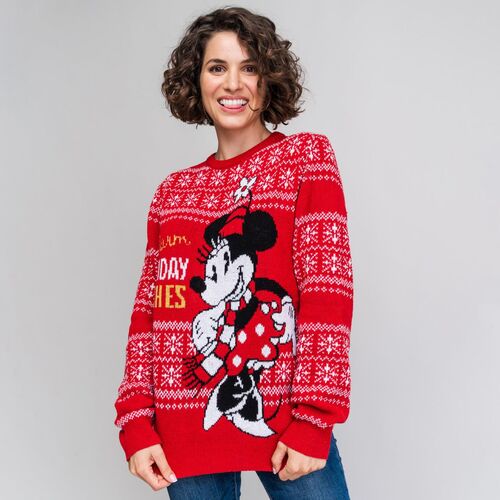 Minnie - Jersey de punto rojo para mujer con decoraciones navideñas Rojo XL