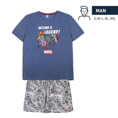 Marvel - Pijama corto single jersey hombre Azul oscuro L